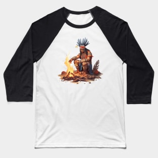 Native American at Bonfire Baseball T-Shirt